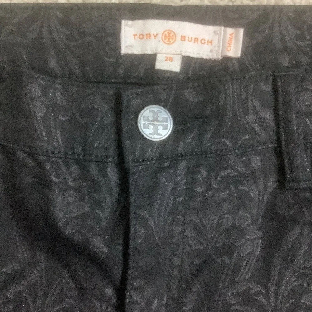 Tory Burch Honour Floral Lattice Jeans Pants‎ Black